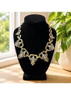 Vintage Bella Jack Gold-Tone Statement Necklace With Rhinestone Accents